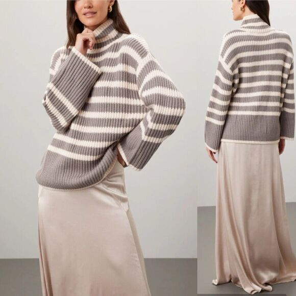 Peter Som Sweaters - PETER SOM Collective Sweater Women XS Oversized Striped Pullover Turtleneck Gray